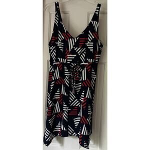D & Co Beach Slimming PLUS Size Swim Dress 18 Lined Ted White Blue Patriotic